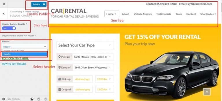 Customize CarRental Header and Footer Builder – XpeedStudio